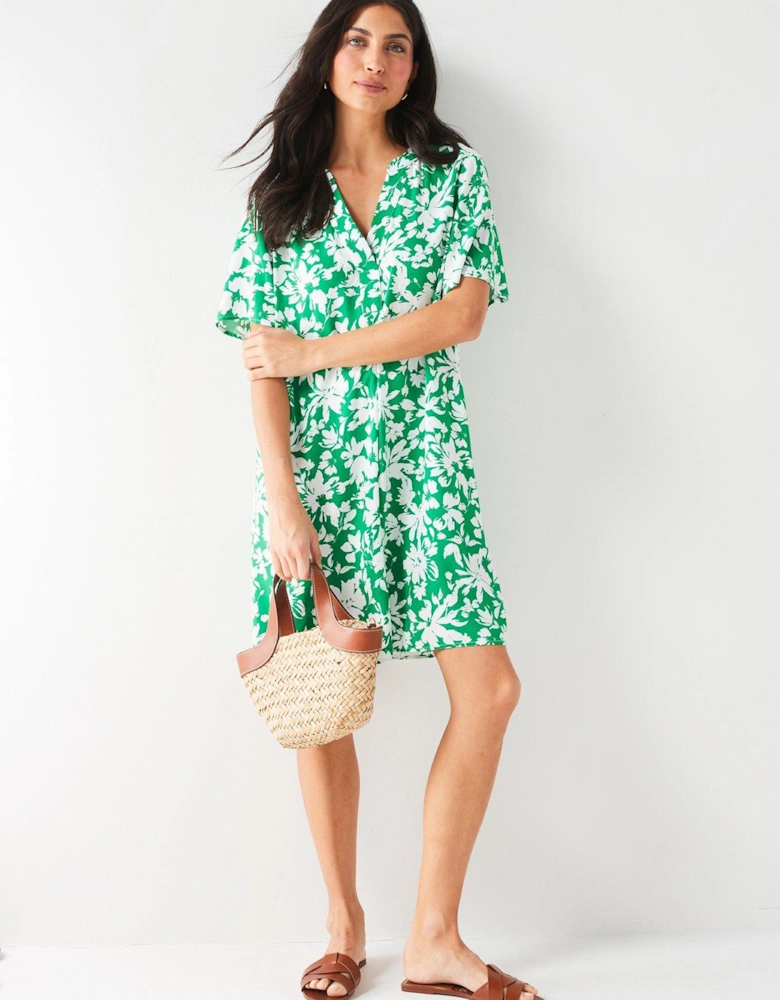 Floral Print Mini Dress - Green