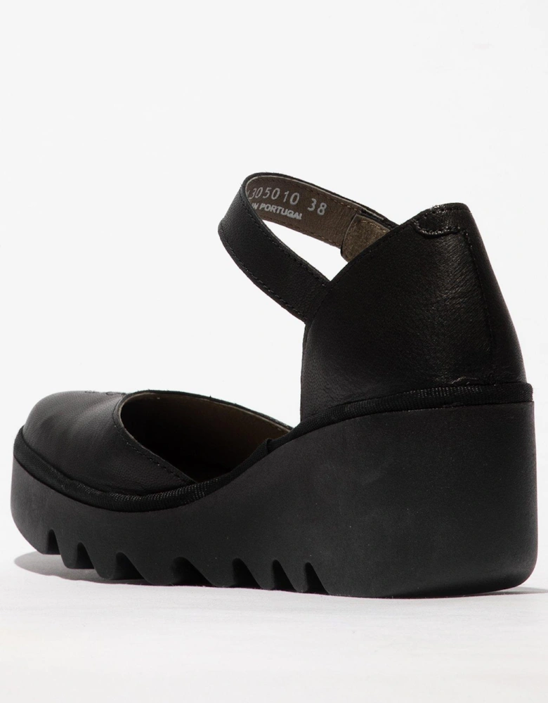 Biso Rounded Toe Leather Heeled Shoes - Black