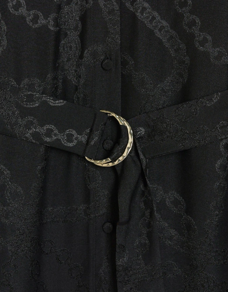 Button Belted Shirt Dress - Black