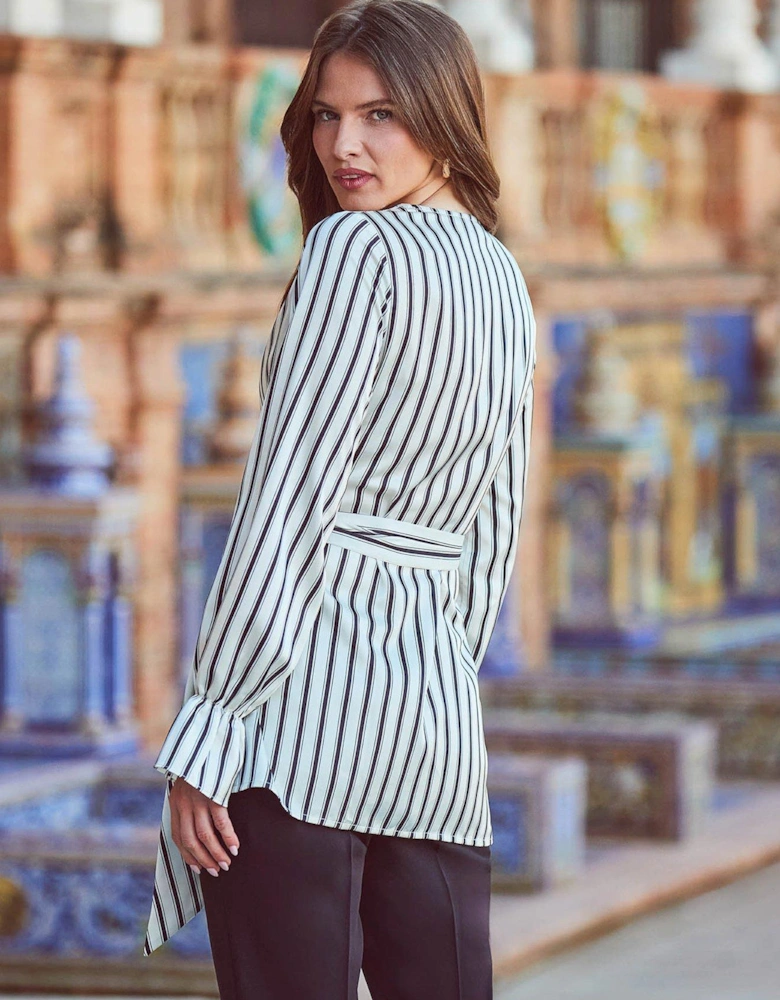 Stripe Side Tie Blouse - Black/White