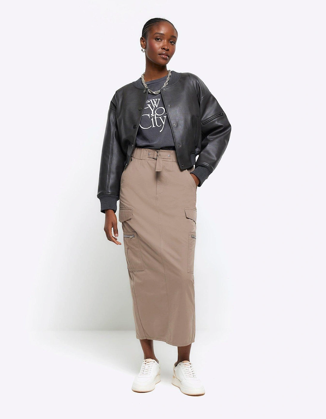 Pocket Detail Pencil Skirt - Dark Beige