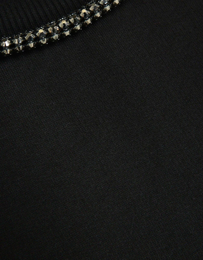 Necklace Detail Sweat Dress - Black