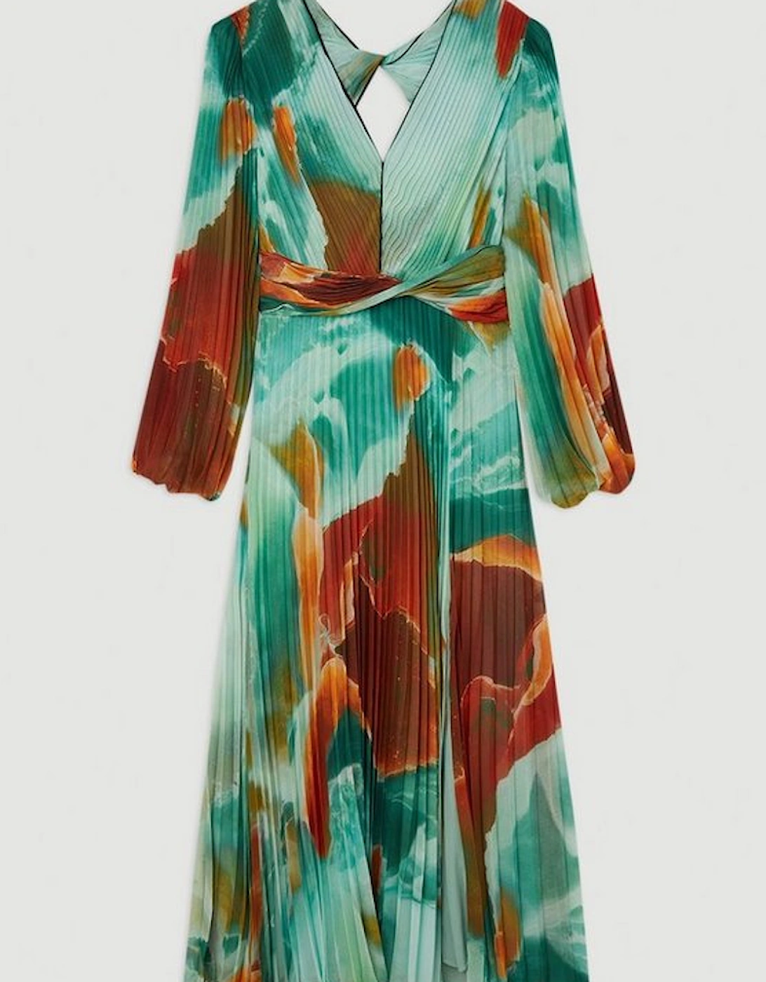 Abstract Printed Soft Pleated Woven Maxi Dress