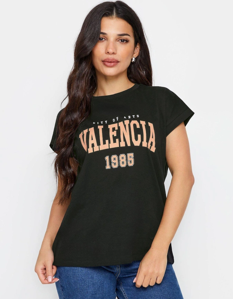 Petite Valencia Grown On Sleeve T Shirt - Black