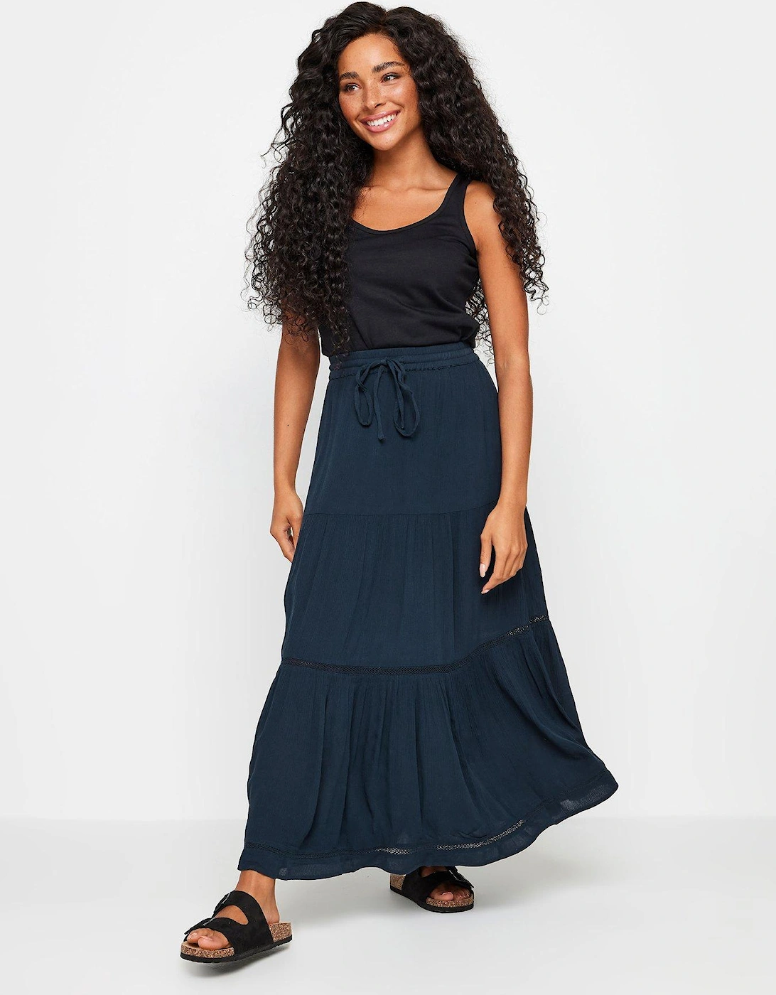 Petite Navy Tiered Maxi Skirt, 2 of 1