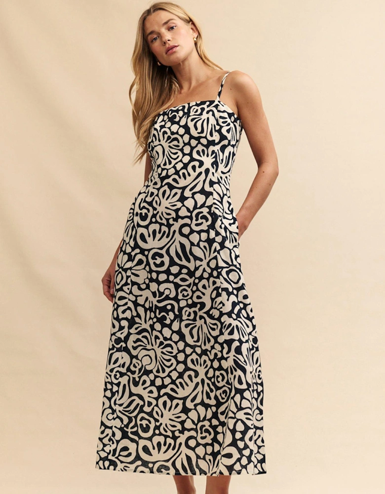Graphic Floral Midaxi Dress - Navy/Multi