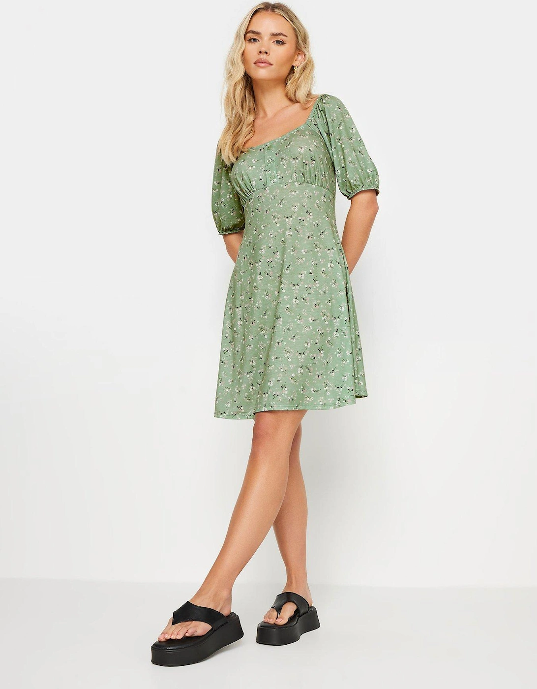 Petite Sage Button Front Ditsy Dress, 2 of 1