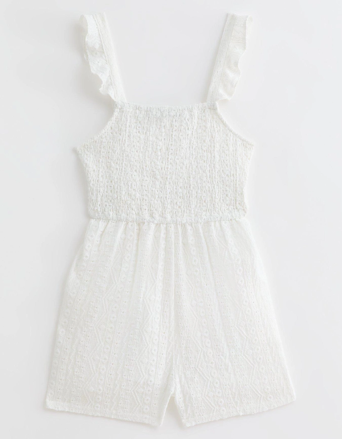 Girls White Frill Trim Broderie Beach Playsuit, 2 of 1