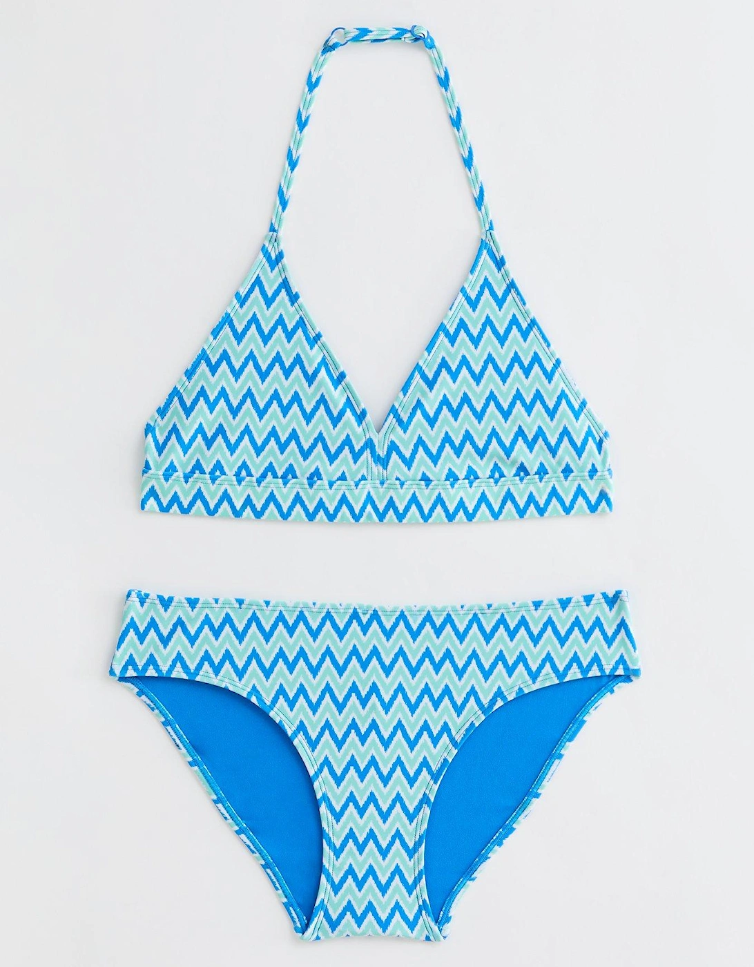 Girls Blue Zig Zag Halter Bikini Set, 2 of 1