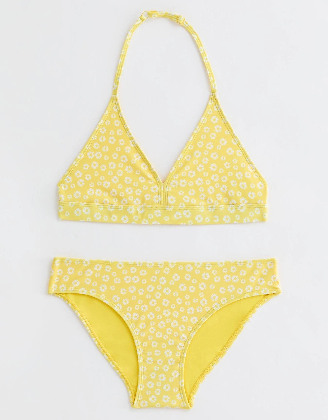 Girls Yellow Floral Triangle Bikini Set, 2 of 1