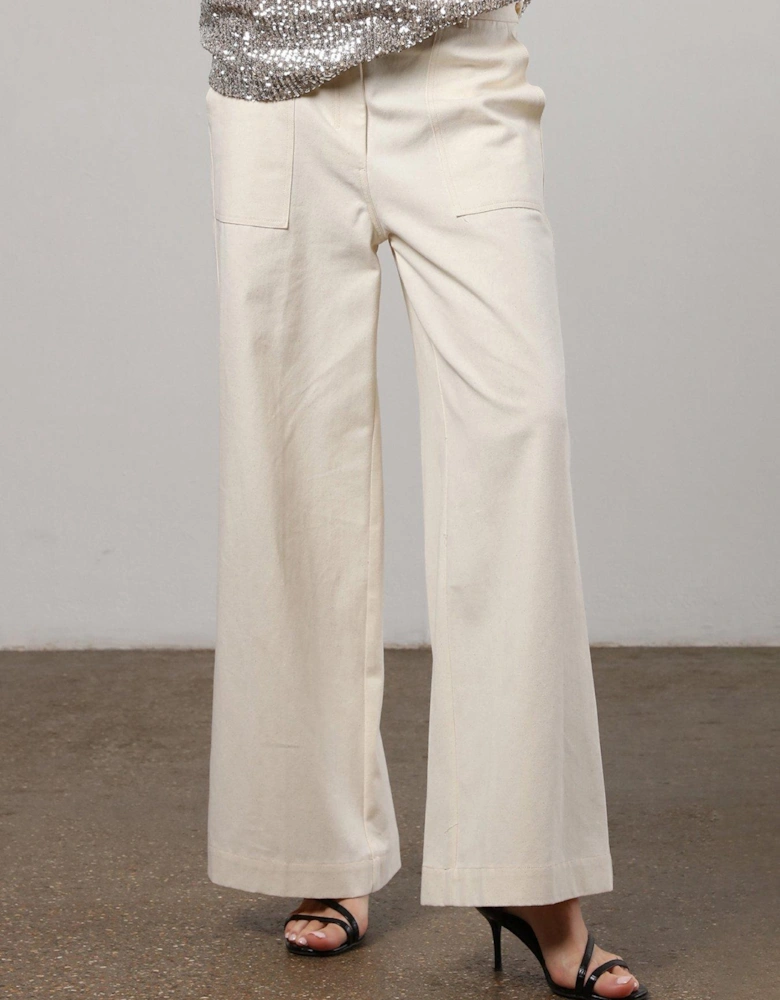 Wide Leg Carpenter Cargo Trouser - White