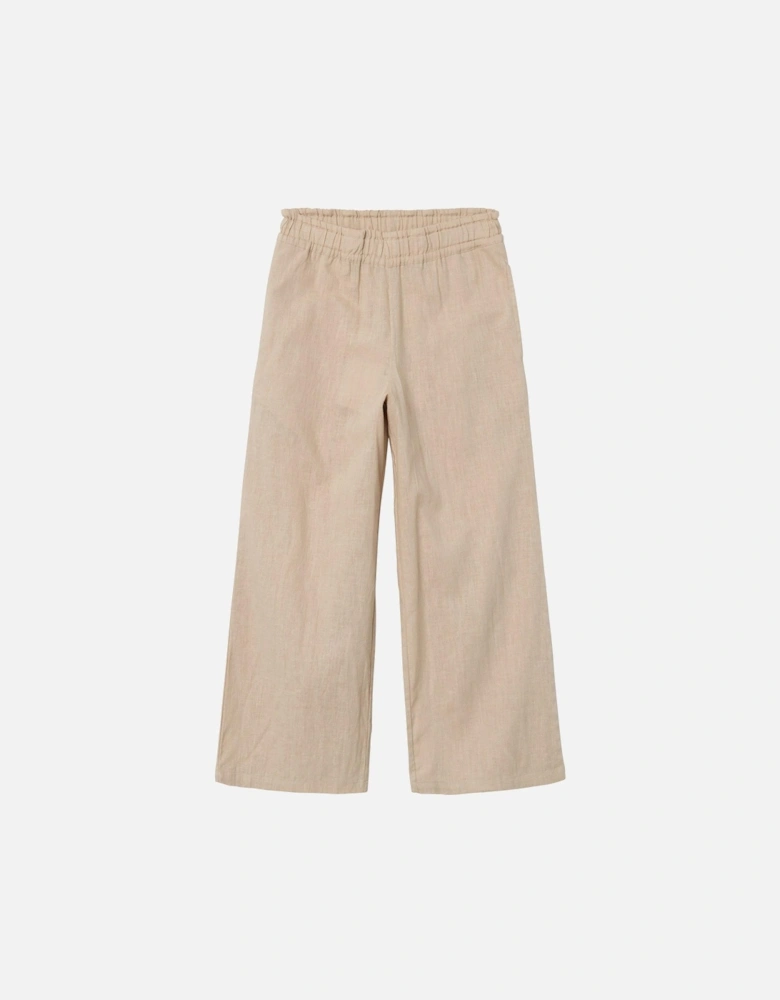 Girls Wide Linen Co-Ord Trousers - Humus