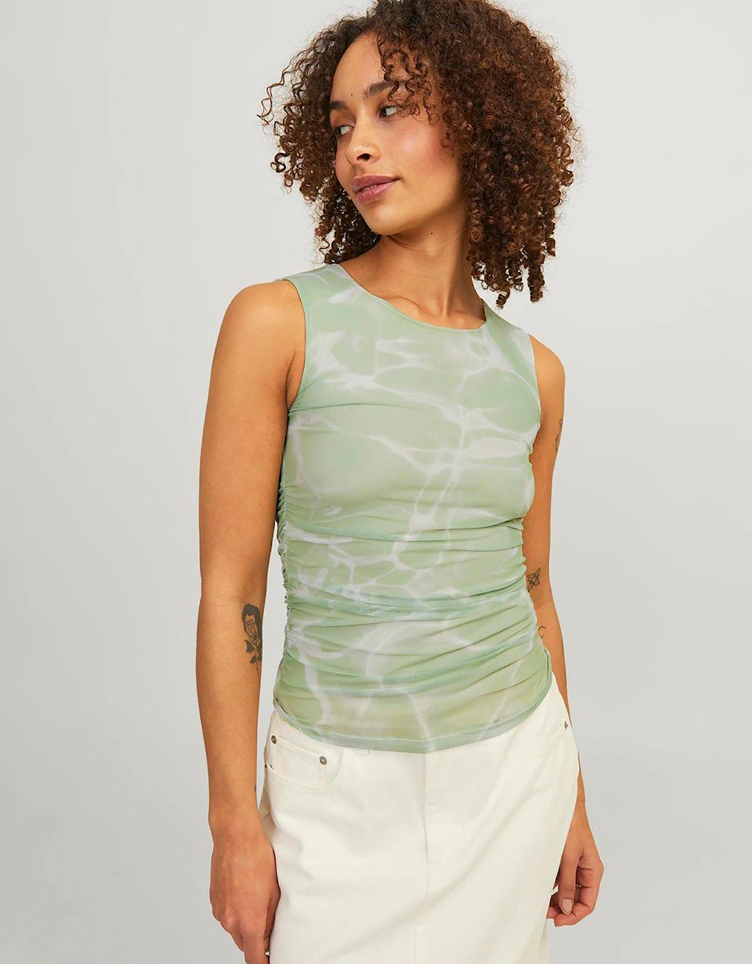 Printed Mesh Top - Green, 5 of 4