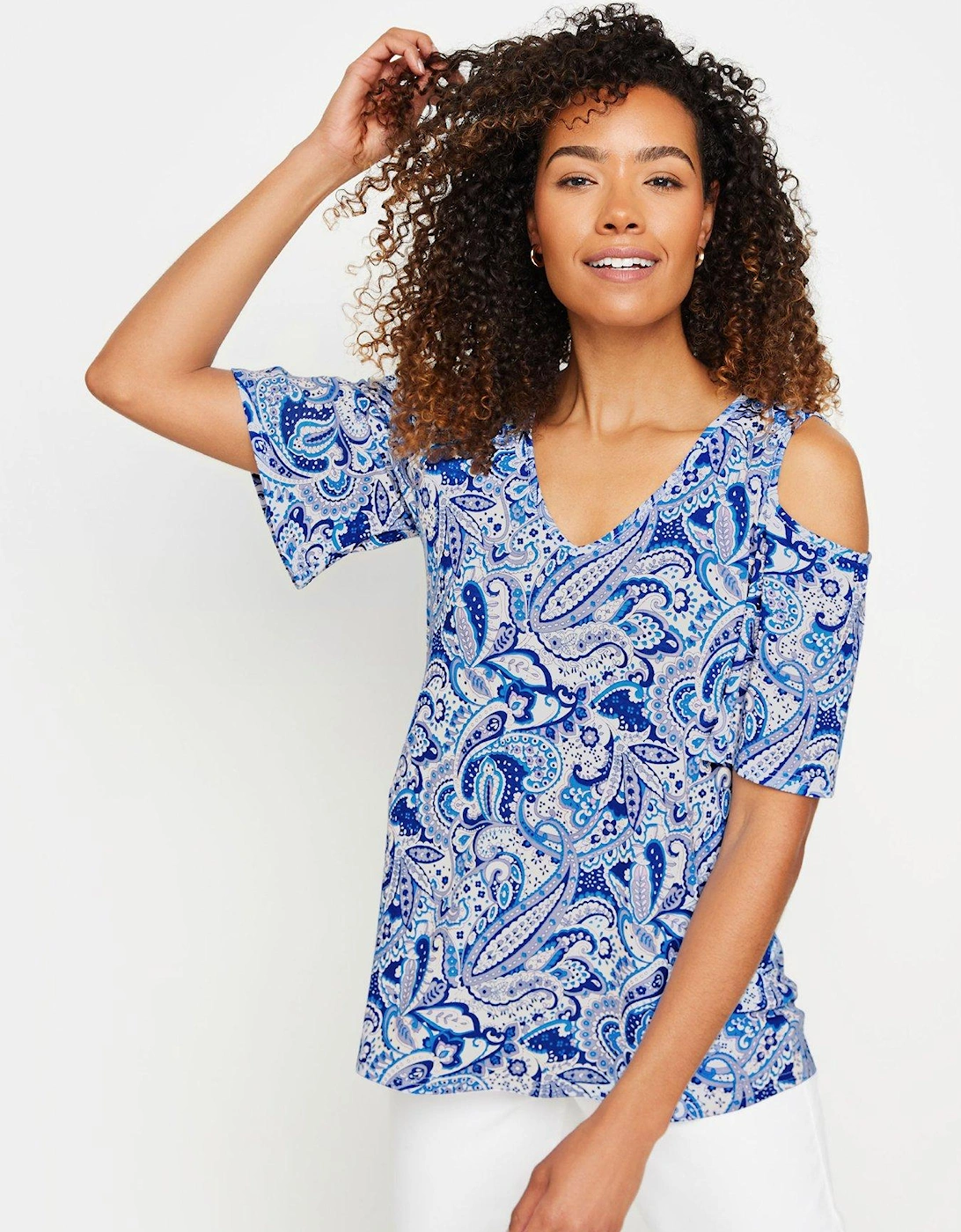 Paisley Print Cold Shoulder Top, 2 of 1