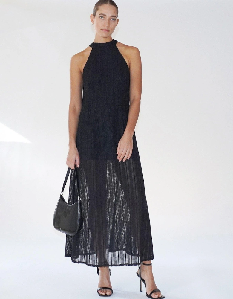 Crochet Halterneck Maxi Dress - Black