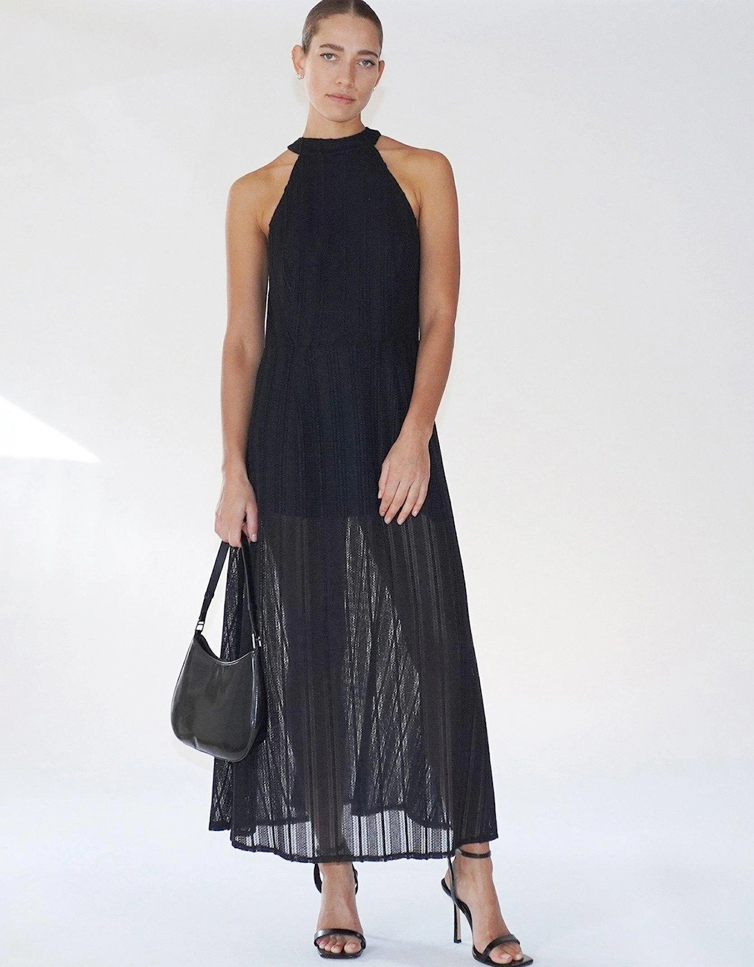 Crochet Halterneck Maxi Dress - Black, 2 of 1