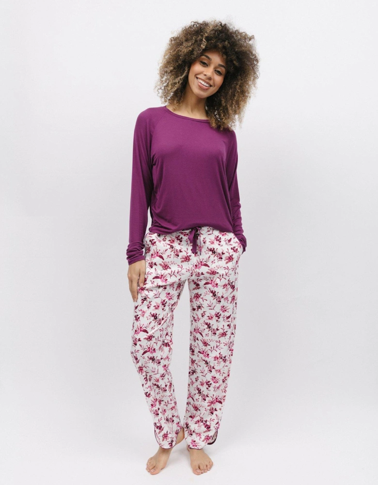 Cream Berry Print Pant And Slouch Knit Top