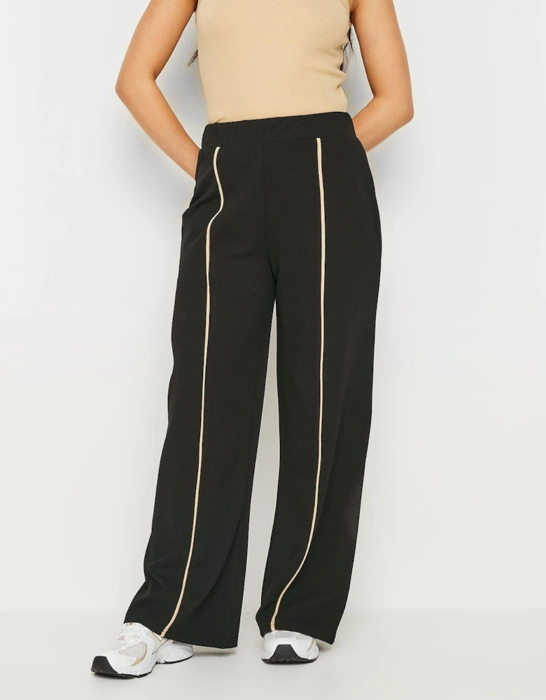 Petite Black Front Piping Wide Leg Trousers
