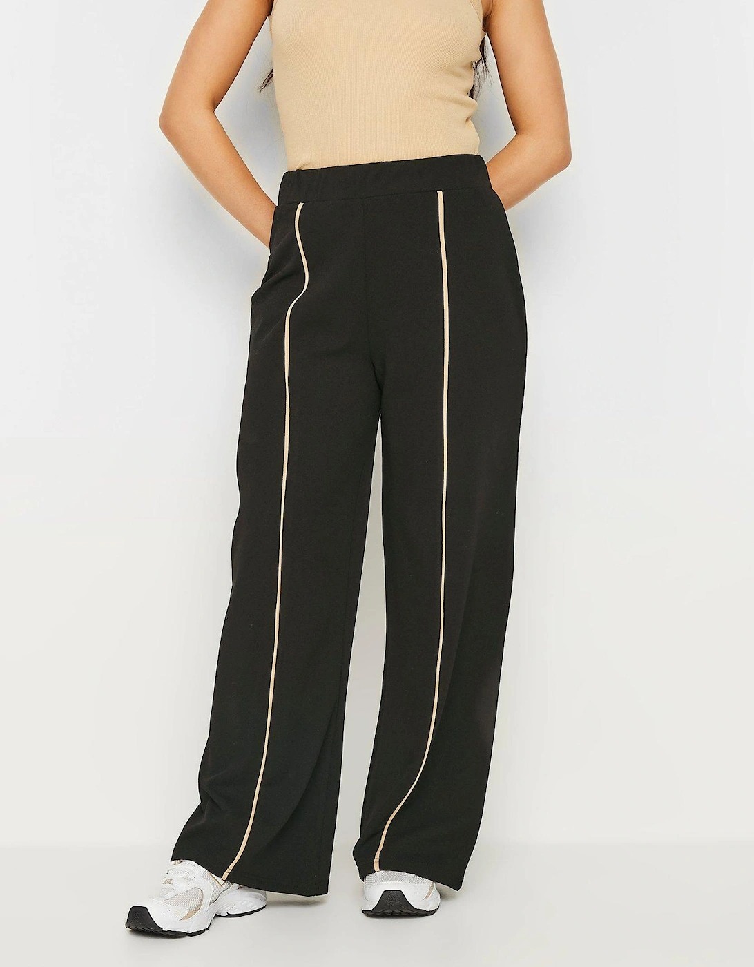 Petite Black Front Piping Wide Leg Trousers, 2 of 1