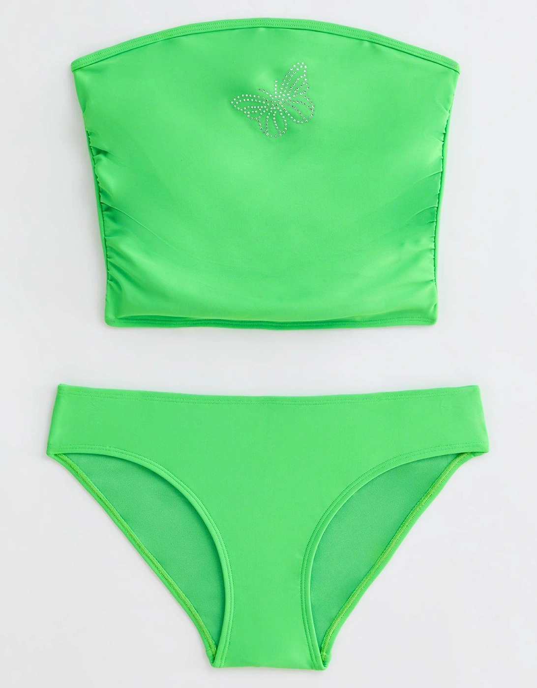 Girls Green Diamanté Butterfly Bandeau Bikini Set, 2 of 1