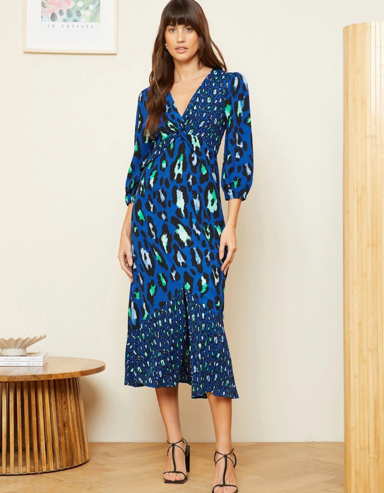 Blue Animal Moss Crepe Twist Dress-blue