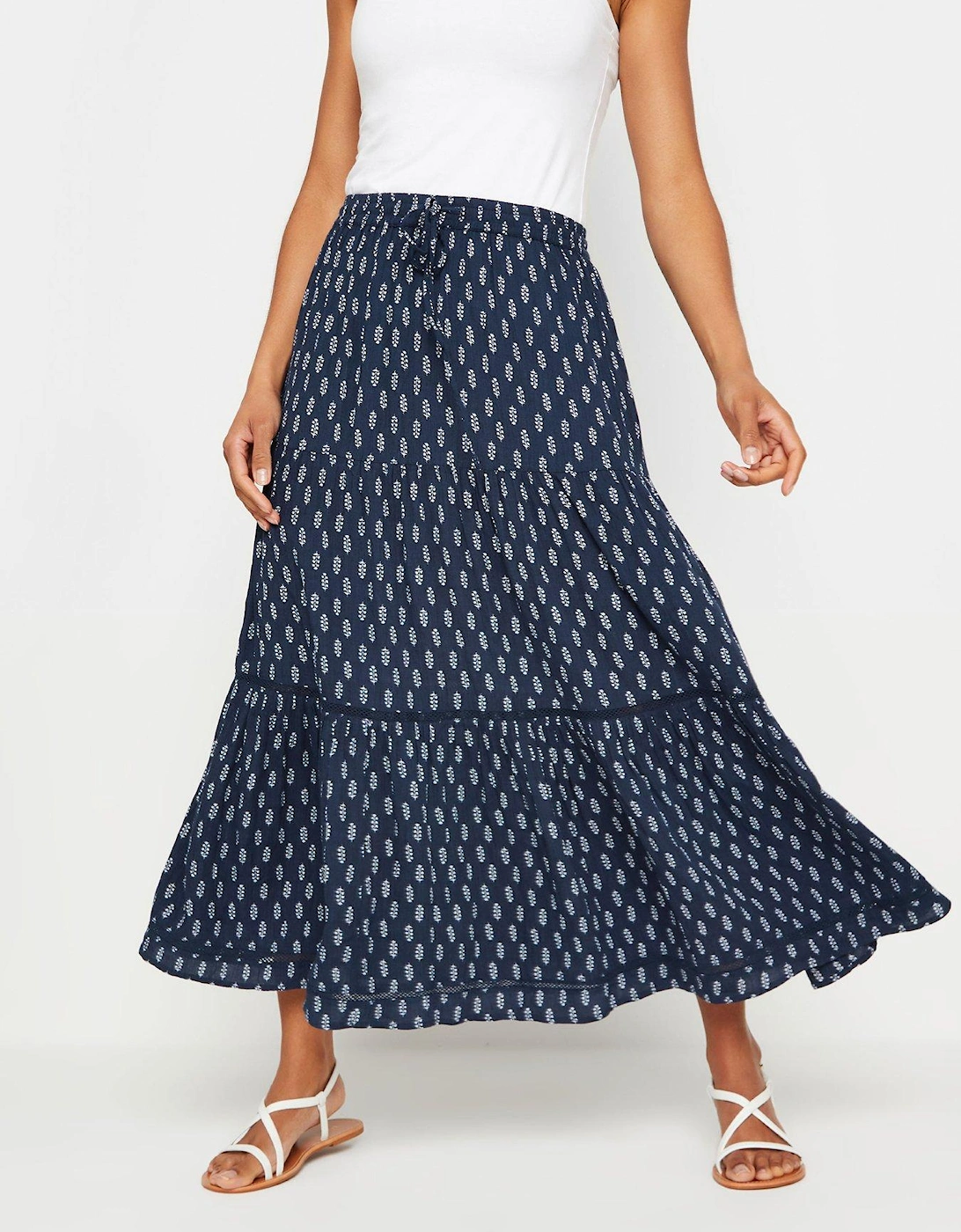 Navy Print Tiered Maxi Skirt, 2 of 1
