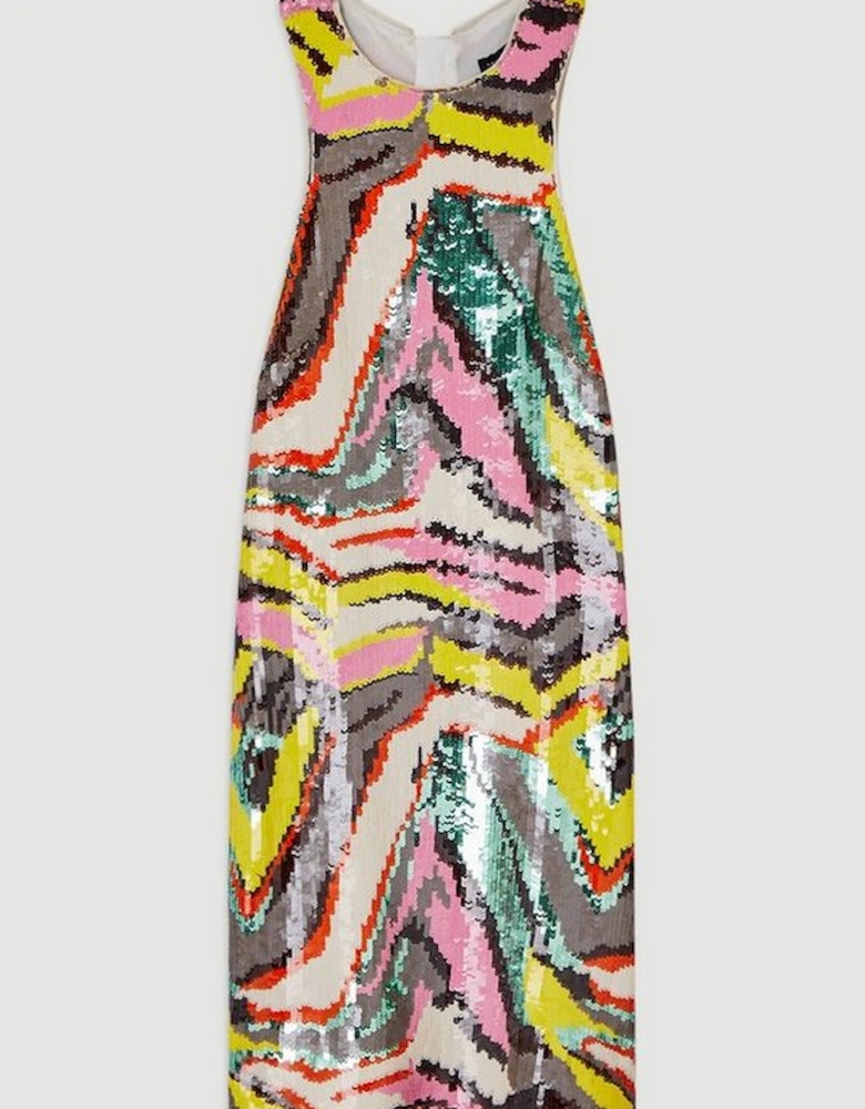 Abstract Sequin Embellished Woven Racer Mini Dress