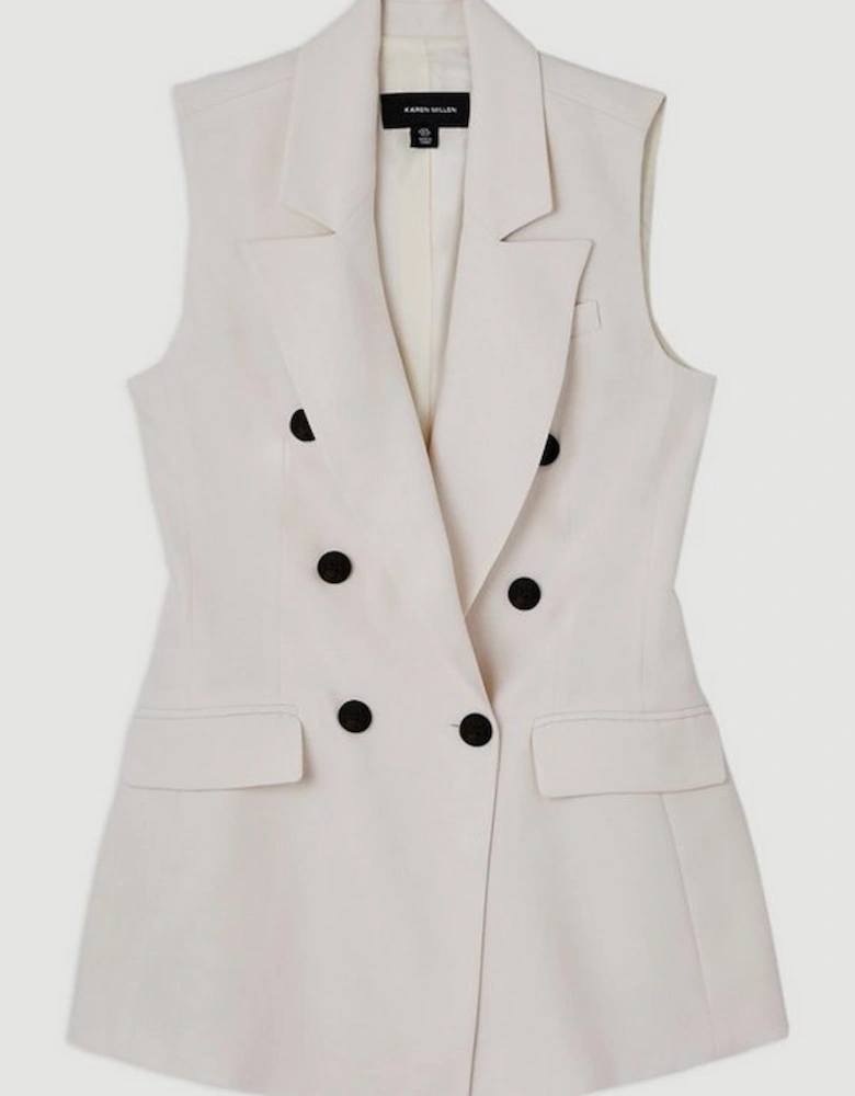 Soft Tailored Double Breasted Sleeveless Tailored Blazer