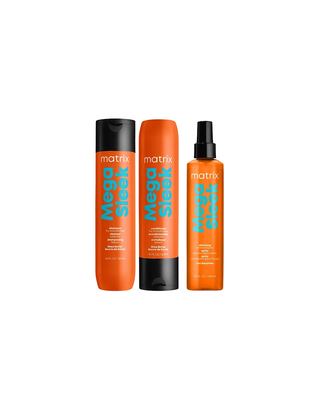 Mega Sleek Shea Butter Smoothing Shampoo, Conditioner and Iron Smoother Heat Protection Routine for Frizzy Hair, 2 of 1