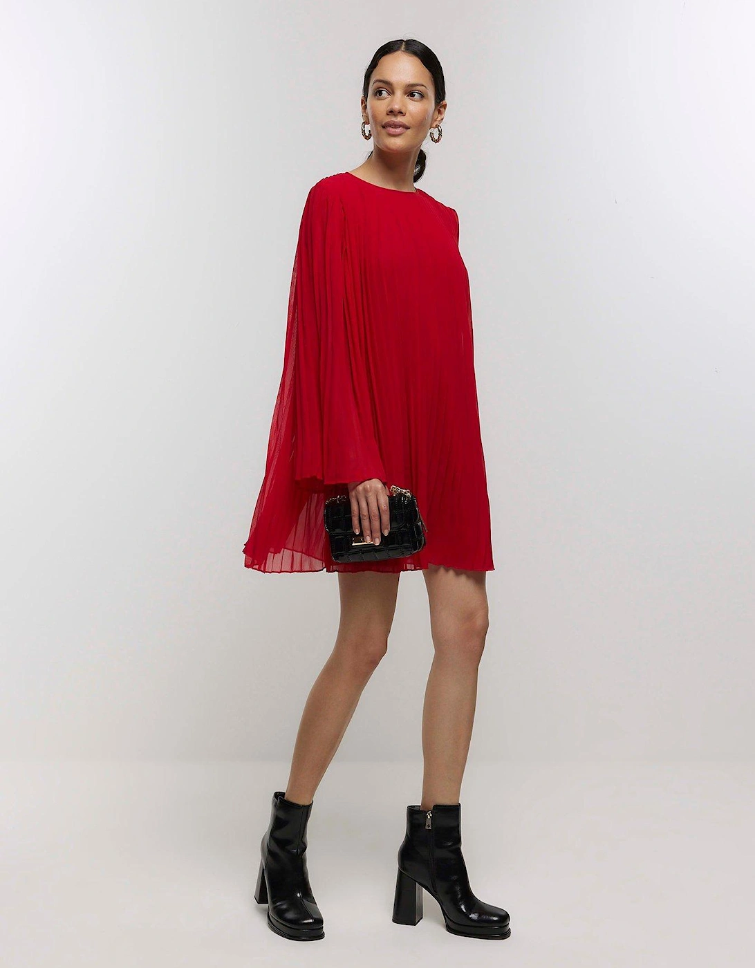Pleated Mini Dress - Red
