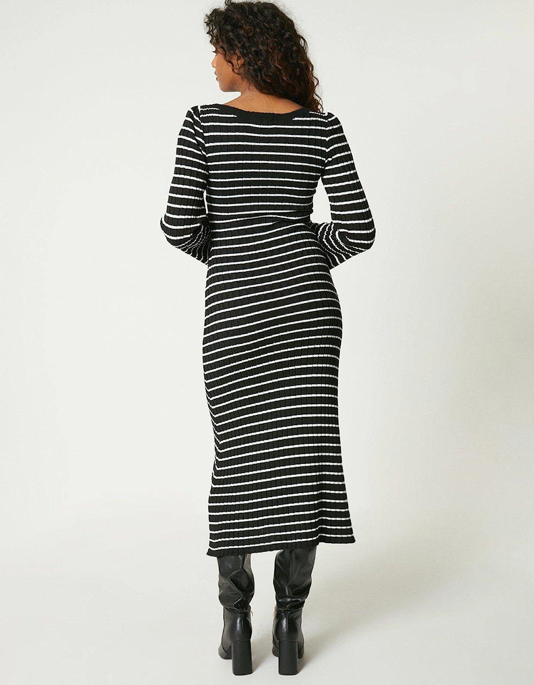 Flute Sleeve Slash Neck Maxi Knitted Dress - Black