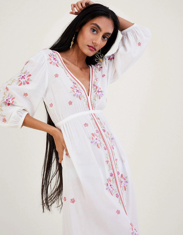 Embroidered Maxi Kaftan Dress - White