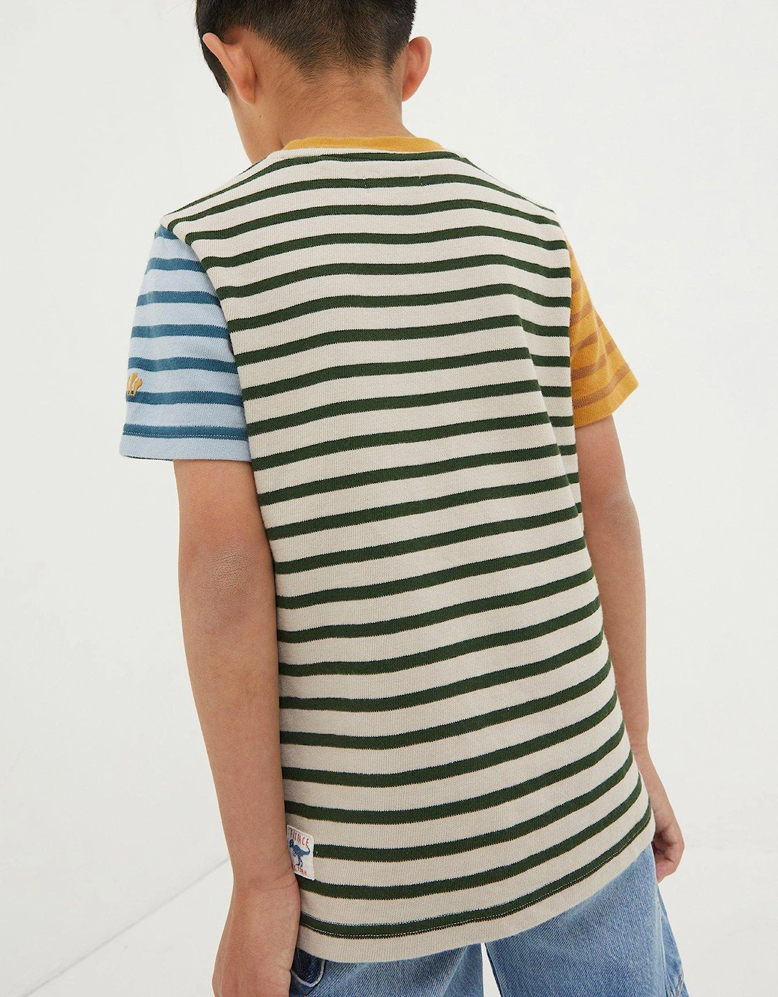 Boys Textured Stripe Short Sleeve T Shirt - Oatmeal