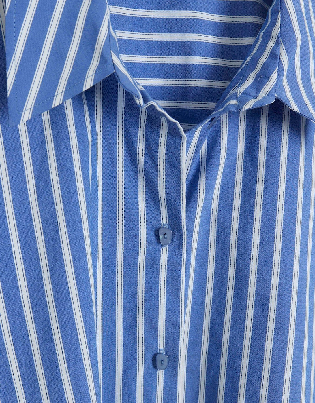 Wide Cuff Stripe Shirt - Blue