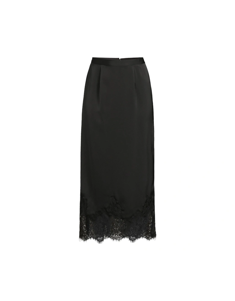 x V by Very Lace Trim Satin Skirt - Black