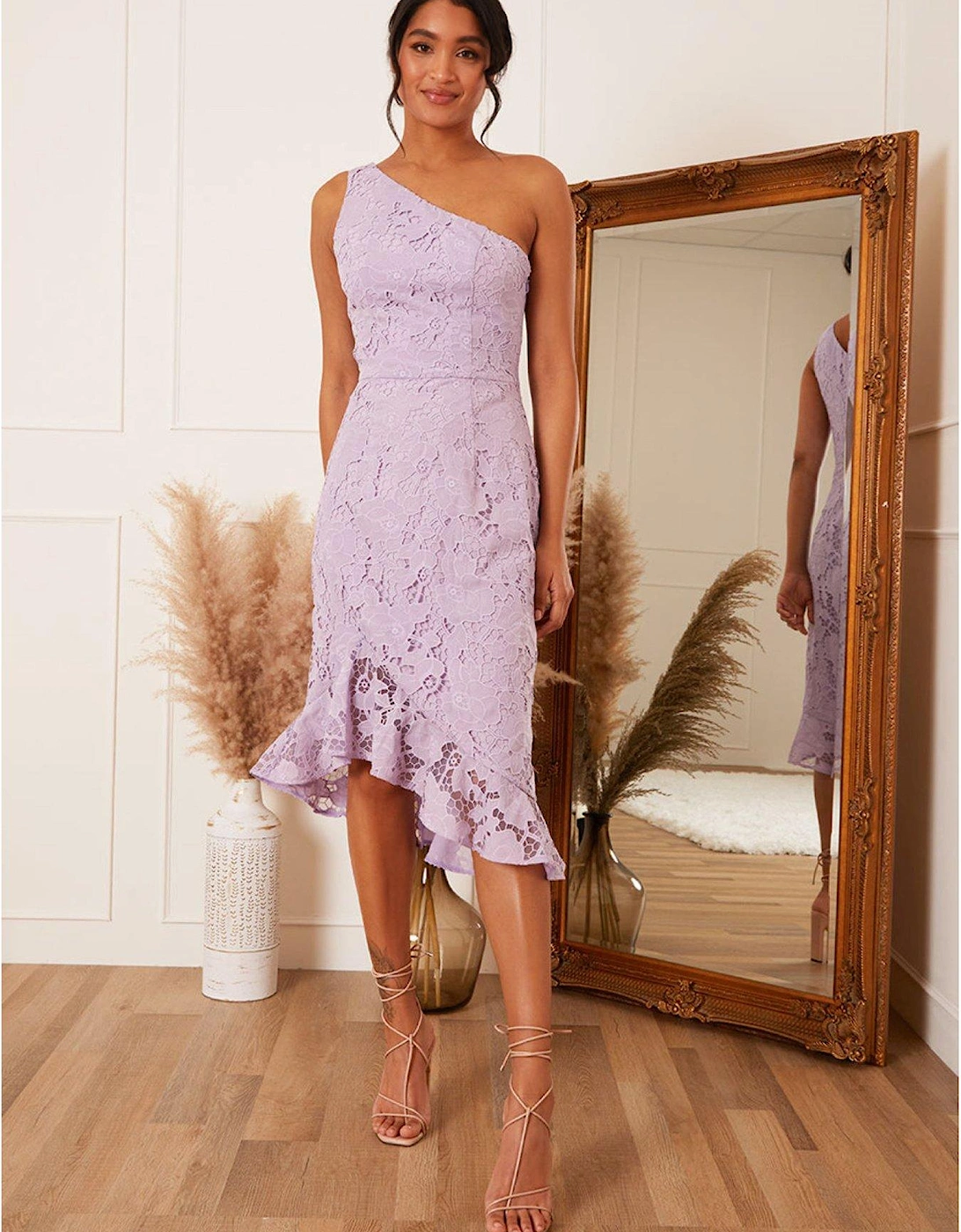 One Shoulder Lace Midi Dress - Lilac, 4 of 3