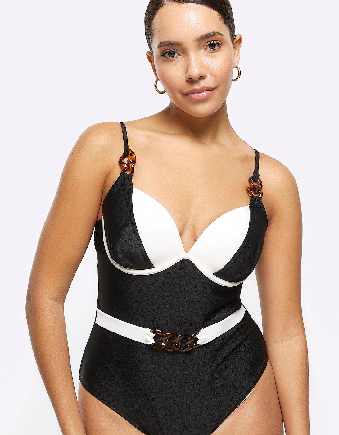 Belted Structured Swimsuit - Black