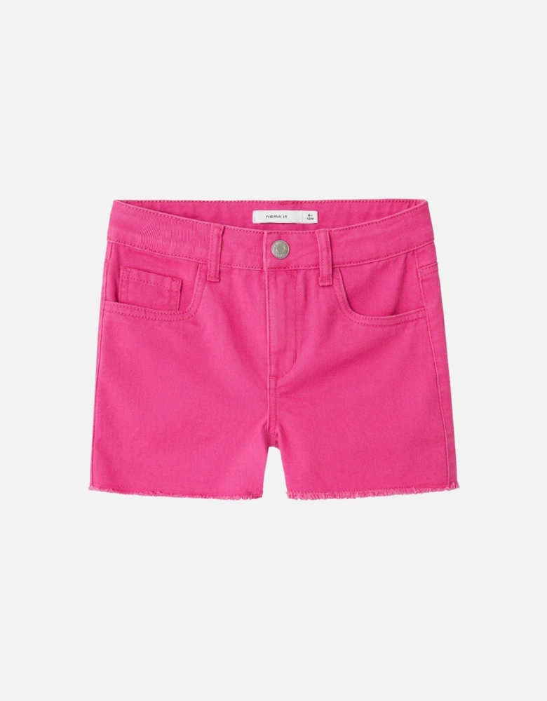 Girls Mom Fit Denim Shorts - Raspberry Rose