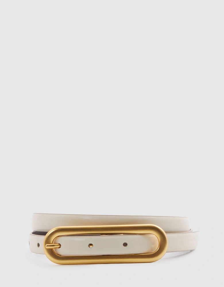 Thin Leather Elongated Buckle Belt