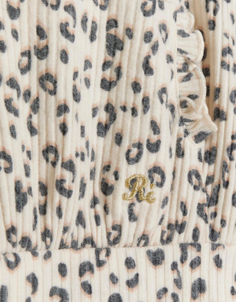 Mini Girl Leopard Frill Sweatshirt Set - Beige