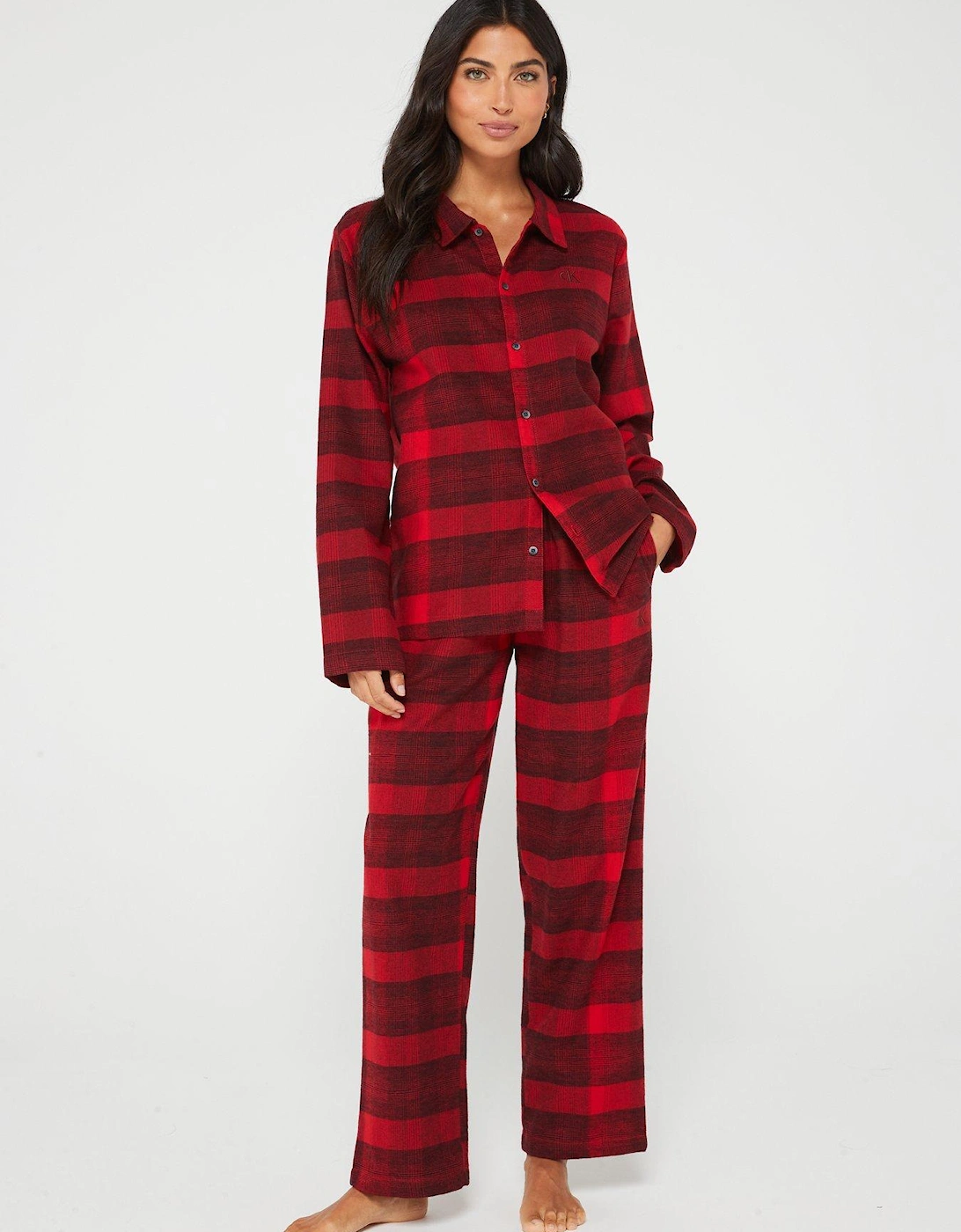 Flannel Long Sleeve Check Pyjama Shirt - Red