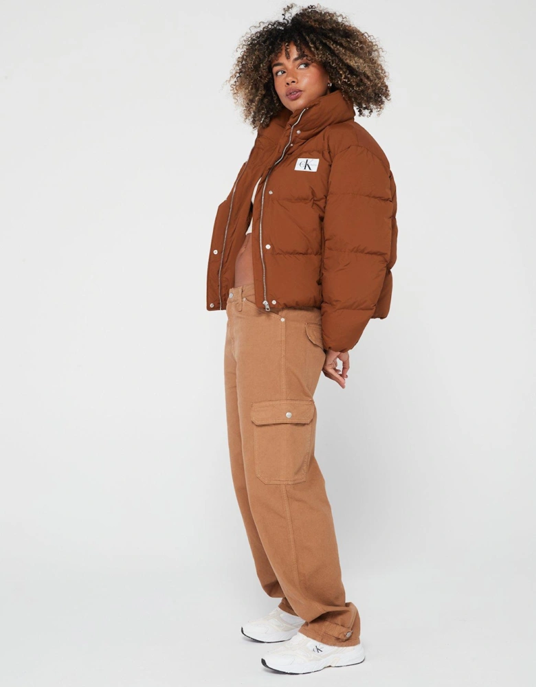 Down Soft Touch Logo Padded Coat - Brown