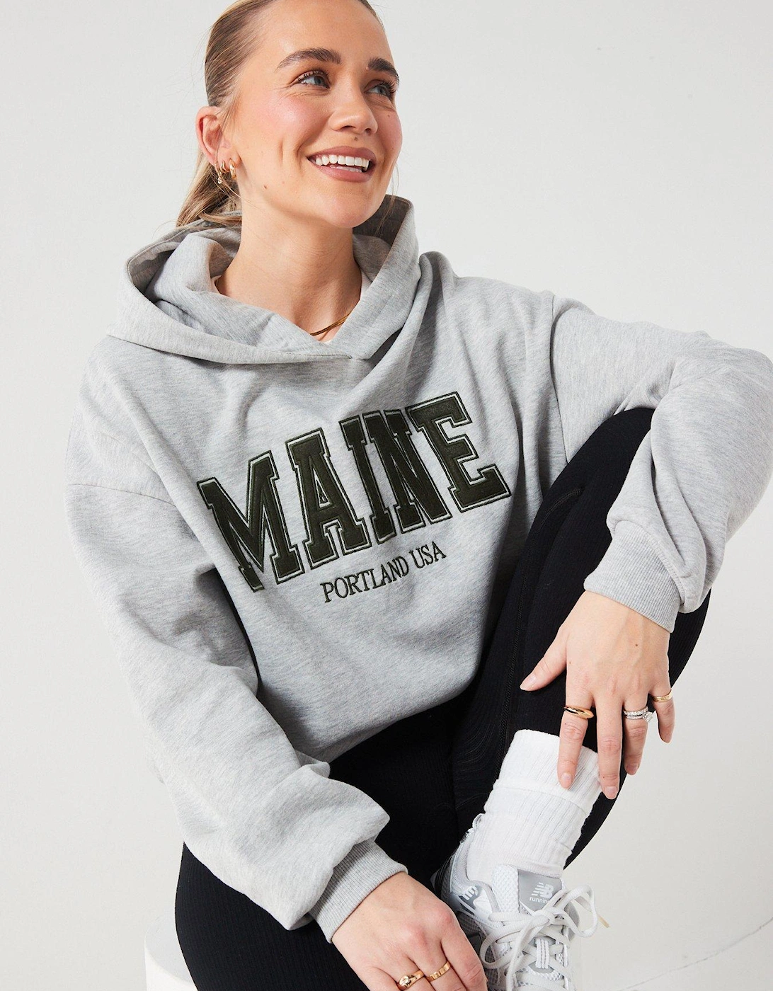 X Hattie Bourn Maine Logo Oversized Hoodie - Grey