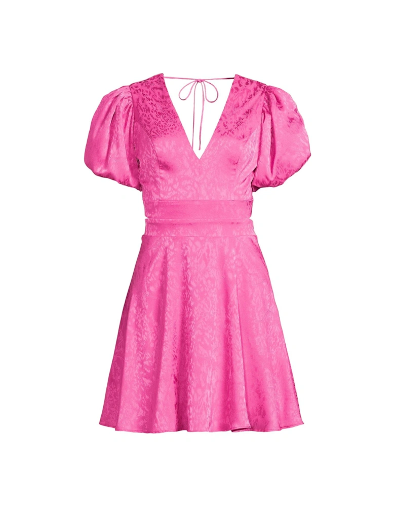 x V by Very Puff Sleeve Jacquard Mini Dress - Pink