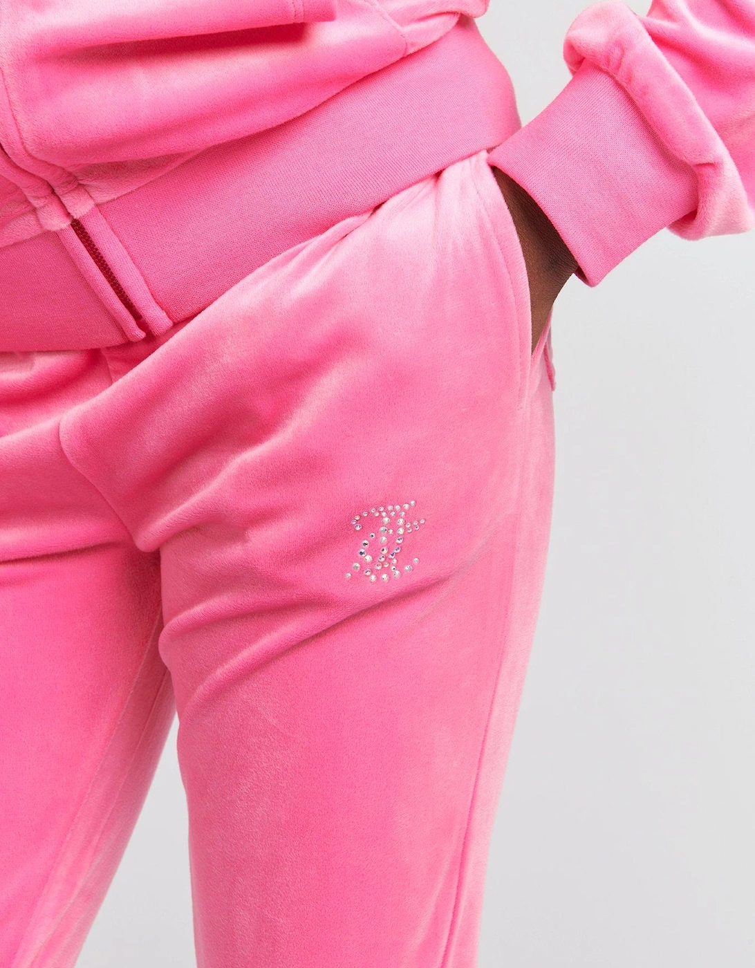 Girls Diamante Velour Bootcut Jogger - Hot Pink