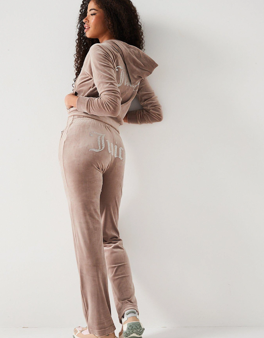 Classic Track Pants With Diamante Logo - Brown