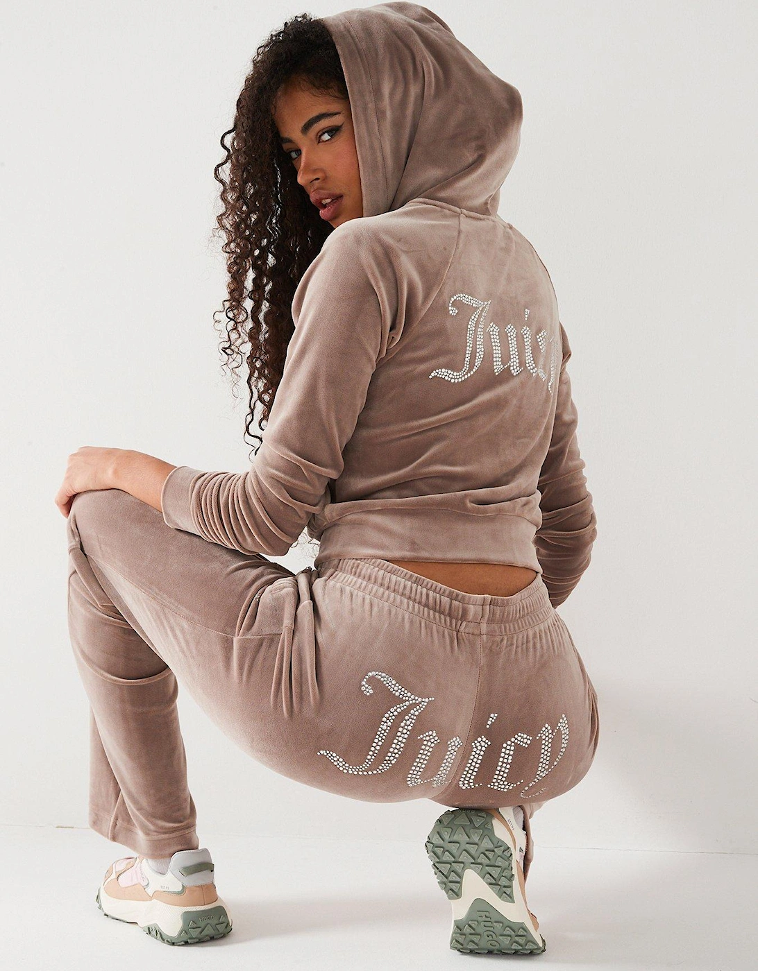 Classic Track Pants With Diamante Logo - Brown