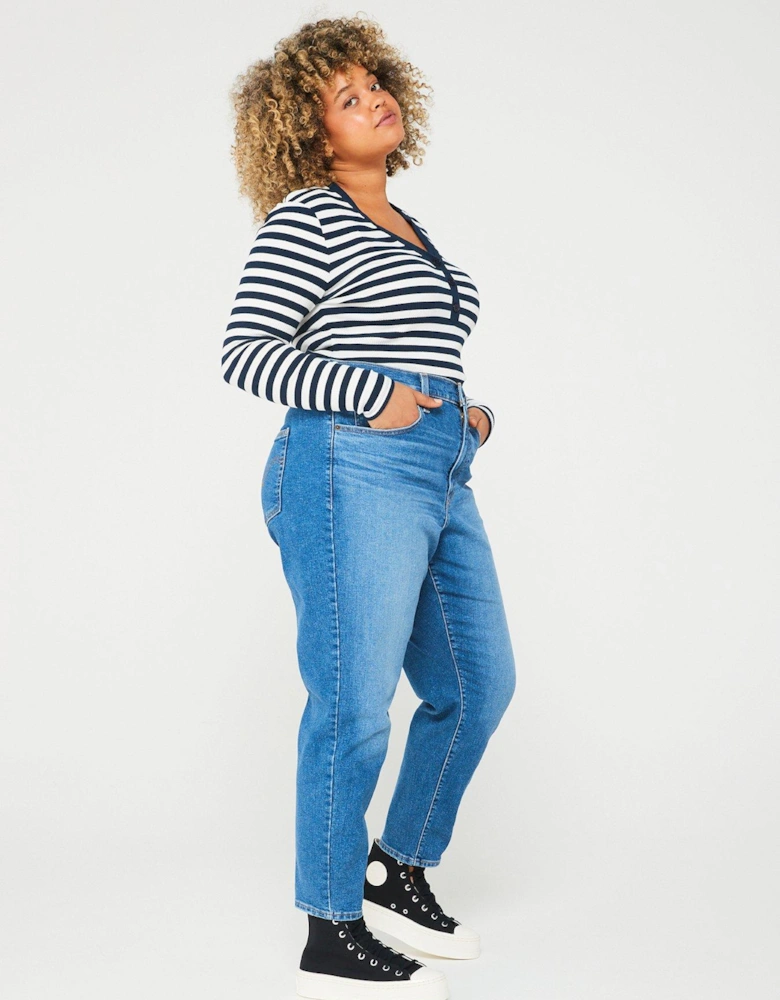 Plus High Waisted Mom Jean - Medium Indigo