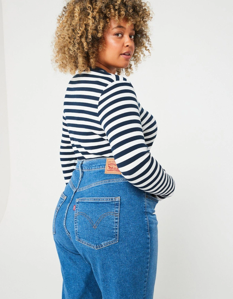 Plus High Waisted Mom Jean - Medium Indigo