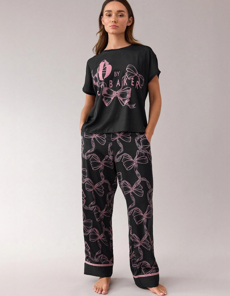 B By Baker Bow Printed Jersey PJ Set - Black & Pink